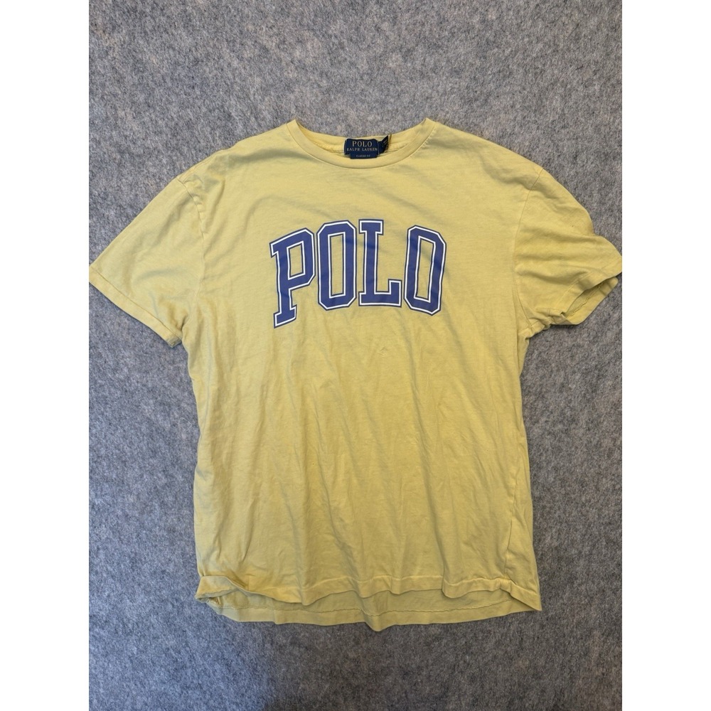 Polo Ralph Lauren Mens M T Shirt Yellow Big POLO Spellout Classic Fit Graphic
